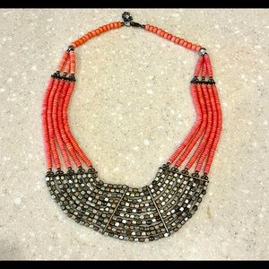 Multi strand coral bead and pearl statement bib necklace - summer party ready!